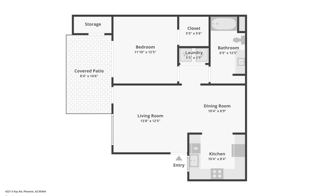 Artesa - 1 bedroom floor plan layout with 1 bathroom and 730 square feet (Image 2)