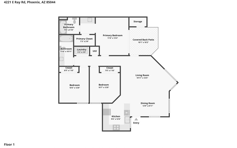 Sonara - 3 bedroom floor plan layout with 2 bathrooms and 1200 square feet (Image 2)