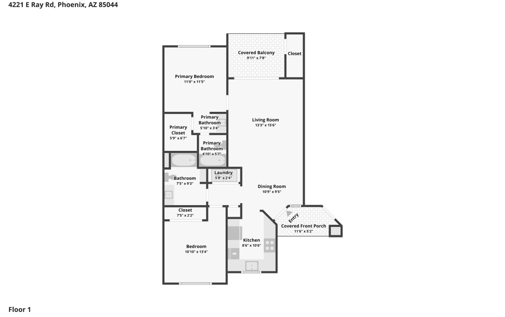Palomos - 2 bedroom floor plan layout with 2 bathrooms and 1000 square feet (Image 2)