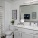 a bathroom with a white shower curtain